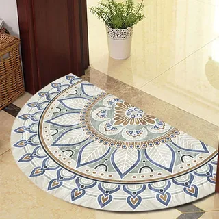 Guest Ruyunlai Halbrunde Bodenmatte Anti Rutsch Fussmatte fußmatte türmatte draußen Vintage Teppich fussmatte aussen Doormat fußmatten Blaue Flamme 40x60cm
