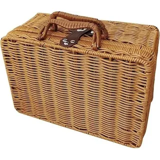Koffer aus künstlichem Rattan im Retro-Stil, Aufbewahrungskorb aus Weide, Kosmetikorganizer, Lederriemen, Metallverschluss, stabile Box für Picknick, Camping und Reisen – L Picknickkorb
