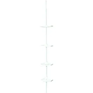 MSV Teleskop Badregal Duschecke Duschregal 4 Ablagen und Haken für Badeschwämme und Rasierer Höheverstellbar von 135 and 260 cm, White
