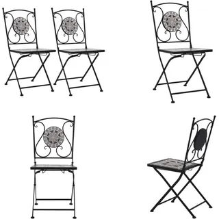 vidaXL Mosaik Bistrostühle 2 Stk. Grau - Gartenstuhl - Gartenstühle - Mosaikstuhl - Mosaikstühle - Grau