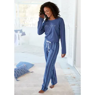 Vivance Dreams Pyjama Set, 2 tlg. mit Frontdruck, blau, gestreift