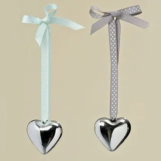 Herz silber mit Band Grau oder Grün Christbaumbehang Advent Ostern Deko 13 cm