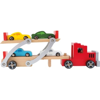 small foot Autotransporter aus Holz, mit abnehmbarem Anhänger und 4 bunten Autos, für Kinder ab 3 Jahren, 4222