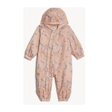 Girls M&S Collection Floral Hooded Puddlesuit (0-3 Yrs) - Pink Mix, Pink Mix - 0-3 M