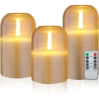 CCLIFE LED Kerzen 3er Set mit Fernbedienung Timer Funktion 300 Stunden flackernde Paraffin Echtwachs Kerze flammenlose Batteriebetrieb CushHom