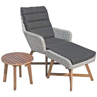 Gardenson Loungesessel , Grau, Akaziefarben, Dunkelgrau , Holz, Metall, Kunststoff, Textil , Akazie , Hartholz , X-Form , 65x95x85 cm , wetterbeständig, Abstellfläche, integrierter Tisch, geeignet für Balkon , Gartenmöbel, Loungemöbel