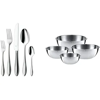 WMF Verona Besteckset, 12 Personen, 60-teilig, Monobloc-Messer & Gourmet Schüsselset 4-teilig, Edelstahl Schüsseln für die Küche 0,75l - 2,75l, Rührschüssel, Salatschüssel, Servierschüssel, Cromargan