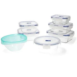 Luminarc Pure Box Active Set mit 7 luftdichten Glasbehältern, extra robust, BPA-frei, Mikrowellenventil, 0,38 + 0,76 + 0,82 + 0,92 + (2 x 1,22) L + 1 Salatschüssel 17 cm