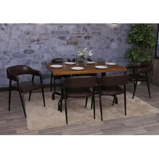 6er-Set Esszimmerstuhl HWC-P29, Küchenstuhl Lehnstuhl Polsterstuhl, Industrial Retro Vintage Kunstleder dunkelbraun - Braun