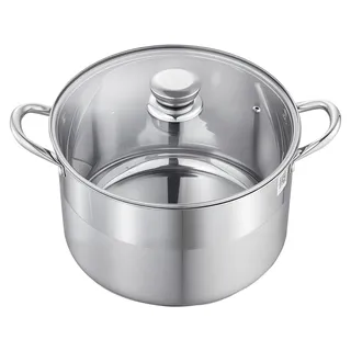 SucceBuy Edelstahl Kochtopf 11,4 L mit Glasdeckel, geeignet für Induktion, Gas- und Elektroherde. Hochwertiger Suppentopf, PFOA- und PFAS-frei, ideal für Eintöpfe, Pasta und große Familienmahlzeiten.
