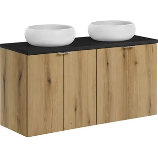 Moderner Badezimmerschrank 120 cm mit schwarzer Platte und 2 Waschbecken - Schwarz