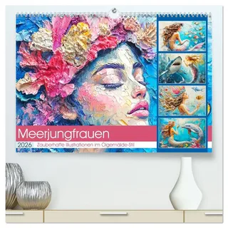 Meerjungfrauen. Zauberhafte Illustrationen im Ölgemälde-Stil (hochwertiger Premium Wandkalender 2026 DIN A2 quer), Kunstdruck in Hochglanz: Eine ... der bezaubernden Nixen (CALVENDO Kunst)