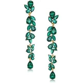 EVER FAITH Strass Kristall Kronleuchter baumeln Ohrringe Art Deco Marquise Teardrop lange Tropfen Ohrhänger für Damen Braut Hochzeit Prom Grün Gold-Ton