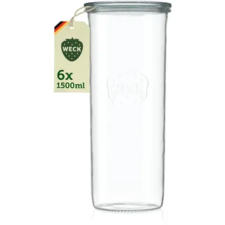 Weck Gläser 1400ml – 6er Set mit Deckeln – Sturzform – robuste, stapelbare Vorratsgläser- & Einweckgläser - ideal für Meal Prep, Sauerteig & Fermentieren – Made in Germany