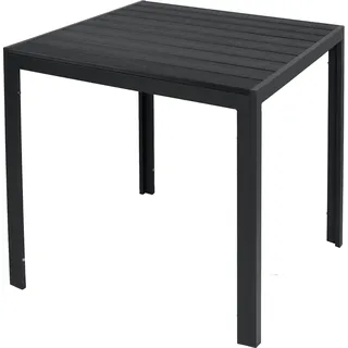 Holzimitat Gartentisch Outdoortisch Esstisch Aluminium schwarz 80x80cm - Schwarz, Grau