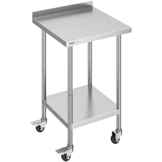 Vevor Edelstahl Arbeitstisch Küche, kommerzieller Lebensmittelzubereitungs Küchetisch mit Rollen, 61 x 61 x 100 cm