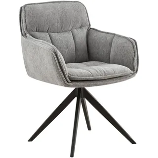 Hom`in Armlehnstuhl , Grau, Schwarz , Metall, Textil , Drehkreuz , 62x86x65 cm , Sitzfläche 360° drehbar, inklusive Armlehnen , Esszimmer, Stühle, Polsterstühle