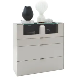 Dieter Knoll Highboard , Hellgrau , Glas, Keramik, Holzwerkstoff , 3 Schublade(n) Schubladen , 121.9x121.5x45.2 cm , Beimöbel erhältlich, umfangreiches Zubehör erhältlich , Holzmöbel, Wohnwände Holz, Wohnwand Serien Holz