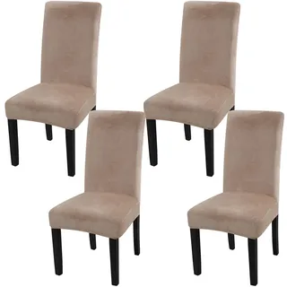 Fuloon Stuhlhussen Samt, Universal Stuhlüberzug Esszimmer, 4er Set, Khaki