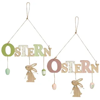 COM-FOUR® 2x Türschild "Ostern", Deko-Schild aus Holz für Ostern | Osterdeko mit Hasen und Ostereier - Zum Aufhängen an Haustüren - Wände - Fenster