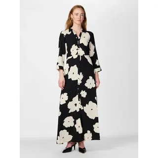 Hemdblusenkleid Y.A.S "YASSAVANNA LONG SHIRT DRESS", Damen, Gr. XS, N-Gr, schwarz (schwarz aop:mille), Web, Obermaterial: 100% Viskose, bedruckt, relaxed fit lang, Kleider Hemdblusenkleid, Sommerkleid, mit 3/4 Ärmel