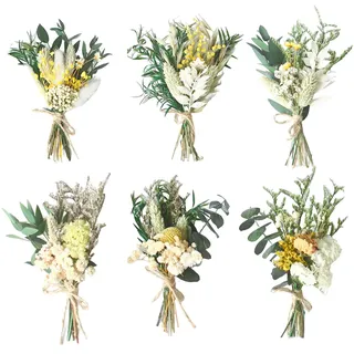 6 Bündel Trockenblumenstrauß Mini Echten Trockenblumen zum Basteln Boho Trockenblumenstrauß Grün Klein Handgemachter Blumenstrauß Getrocknete DIY Trockenblumen Blumen Deko für Bilderrahmen