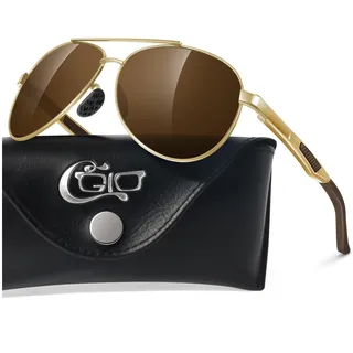 CGID Sonnenbrille Herren Pilotenbrille Polarisiert Al-Mg Metallrahmen Fliegerbrille UV400 Schutz CAT3 CE Fahren Angeln mit Lederetui