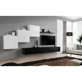Wohnwand Schwarz Komplett  TV-Ständer Wandregal Luxus Wandschrank Design