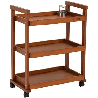 MEEDEN Beistellwagen mit Rollen, Walnuss 3-Tier Multifunktionale Art Storage Cart Organizer, Massivholz Buche Studio Cart Art Taboret mit Caster Wheels für Künstler