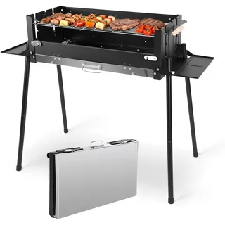 Denmay Großer Klappgrill tragbarer Camping Grill mit Gestell, Picknickgrill inklusive Grillrost, Holzkohlegrills Grill BBQ Portable, Tischgrill Campinggrill, Mangal Grill Schaschlik
