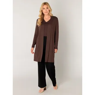 Longstrickjacke BASE LEVEL "Yayla long", Damen, Gr. 48, braun, Strick, Obermaterial: 94% Viskose, 6% Elasthan, unifarben, figurumspielend ca. Mitte Oberschenkel, tiefer Rundhals, Strickjacken Longstrickjacke, ohne Verschluss