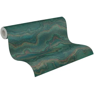 livingwalls Tapete 396593 mit Marmoroptik - hochwertige Design Tapete Marmor in Dunkelgrün, Blau, Bronze - Wandtapete mit Glanzeffekt in Gold - 10,05m x 0,53m