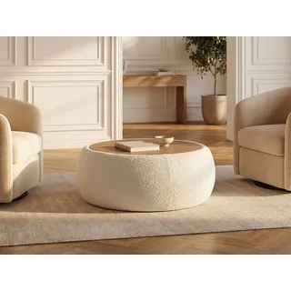 Couchtisch - Mit Stauraum und Bouclé-Stoff + MDF - Weiß - SORIELI