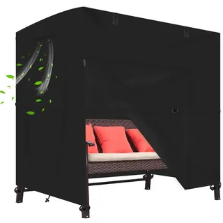 Hollywoodschaukel Abdeckung – Wasserdichte 600D Oxford Schutzhülle für 3-4 Sitzer Gartenschaukel – Reißfeste Abdeckplane mit Reißverschluss & Gurten – Abdeckhaube für Hollywood Swing (206*125*171CM)