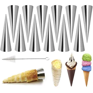 FantasyDay Cannoli Röhrchen, 12 Stück Schillerlockenform aus Edelstahl Schaumrollen Hörnchen Sahnerollen Schaumrollenformen mit Reinigungsbürst - Kuchen Spritztüllen Spirale Horn Backform Backzubehör