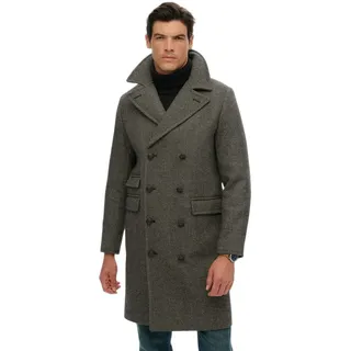 Superdry Merchant Wool Blend Long Mantel - Ivory / Black Herringbone - XL