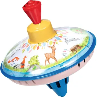 GoKi 53780 - Brummkreisel Auf der Lichtung aus Blech, Farbenfroher Kreisel bringt Freude und Spaß ins Kinderzimmer, klassischer Schwungkreisel mit Standfuß und Tiermotiven, 14cm hoch, ab 1 Jahr