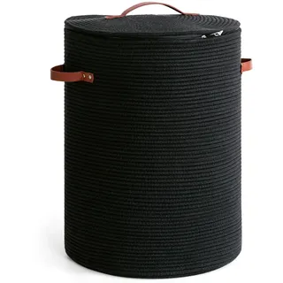 CHICVITA Hoher Wäschekorb mit Deckel, großer Wäschekorb, Wäschekorb für Kleidung, Decken, Spielzeug, dekorativer gewebter Korb für Schlafzimmer, Wohnzimmer, 38,1 x 50,8 cm, Schwarz