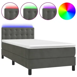 vidaXL Boxspringbett mit Matratze & LED Dunkelgrau 90x200 cm Samt