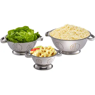 Relaxdays Sieb Set 3 x Ø 15 cm, 20 cm & 25 cm Edelstahl rostfrei Silber