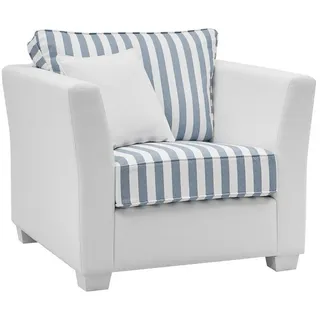 Furn.Design Sessel creme blau gestreift, Landhaus 95 cm, Loungesessel für das Wohnzimmer inklusive Kissen , Textil , Echtholz , Gestreift, Uni , eckig , 95x88x96 cm , Wohnzimmer, Sessel, Polstersessel