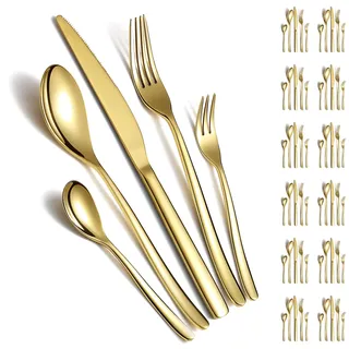 Berglander Goldbesteck-Set 60 teiliger Service für 12 Personen, goldenes Titan-Besteck-Set aus Edelstahl, Goldlöffel Gabeln Messer-Set für Zuhause, Hochzeit, Restaurant, Hotel, Spülmaschinen-Safe