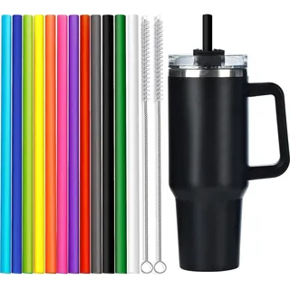 ALINK 12 Pack Farbe Ersatz Strohhalme für Stanley 40 oz 30 oz Tumbler, 12 in langen wiederverwendbaren Kunststoff-Strohhalme für Stanley Cup Zubehör, halbe Gallone Krug, Plus 2 Pinsel