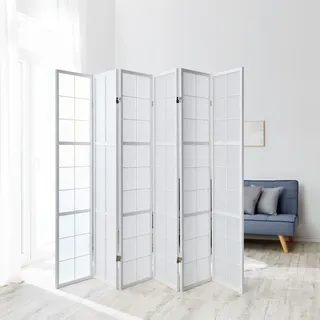 Homestyle4u Paravent 6-tlg. 264/175 cm Weiß Shoji , Holz , 264x175x2 cm , Wohnzimmer, Raumteiler, Paravents