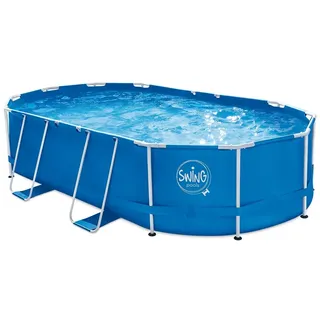 Mountfield ELITE METAL FRAME OVAL POOL - 4,88 x 3,05 x 1,07 m mit 12-V-Filterpumpe - 3,8 m3 Klapptritt Abdeckung und Bodengewebe