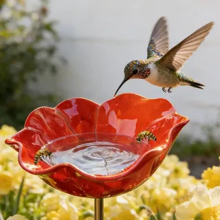 2Pc Blumen Gartenstecker Vogeltränke, Bienentränke für den Garten, Insektentränke Garten, Vogeltränke Stehend Winterfest, Wassertränke für Vögel, Bird Bath, Vogelbad Balkon, Gartendeko Metall