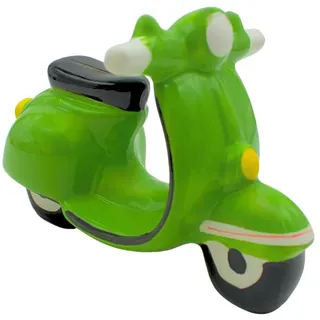 XL Sparfigur, Sparroller, Führerschein Spardose, Sparbüchse, Spardose Rollerführerschein, Mopedspardose, Geldgeschenk Motorroller, Sparschwein als Roller in grün aus Keramik, L/B/H 20 x 10 x 11 cm.