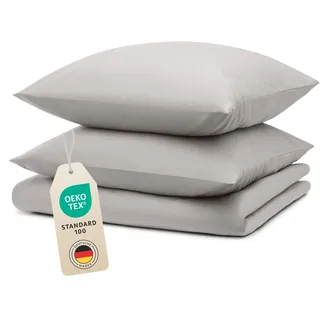 Blumtal Bettwäsche 240x220cm + 2x 80x80cm - Mikrofaser Bed Sheets 240x220cm - 3-er Set Bettwäsche Hellgrau - Hellgrau