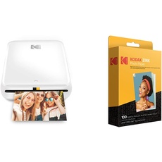 KODAK Step Drucker Drahtloser mobiler Fotodrucker mit Zink-Technologie (Weiß) & 2" x3 Premium Zink Fotopapier (100 Blatt) Kompatibel PRINTOMATIC Smile- und Step-Kameras und -Druckern