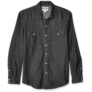 Amazon Essentials Herren Langärmeliges Jeanshemd, Normale Passform, Schwarz, XL